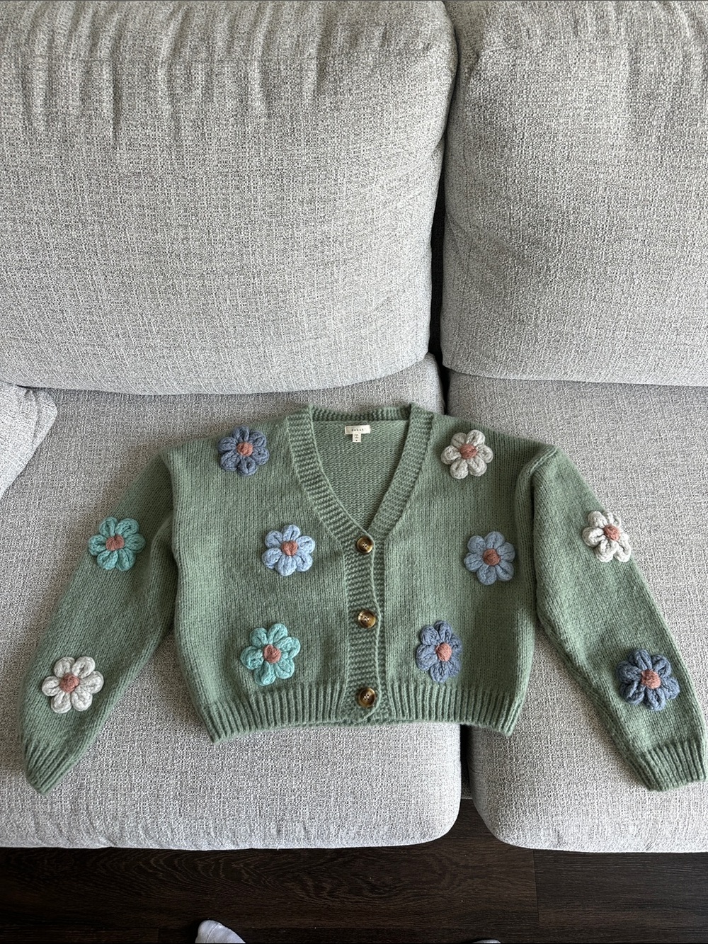 Green Floral Textured Cardigan